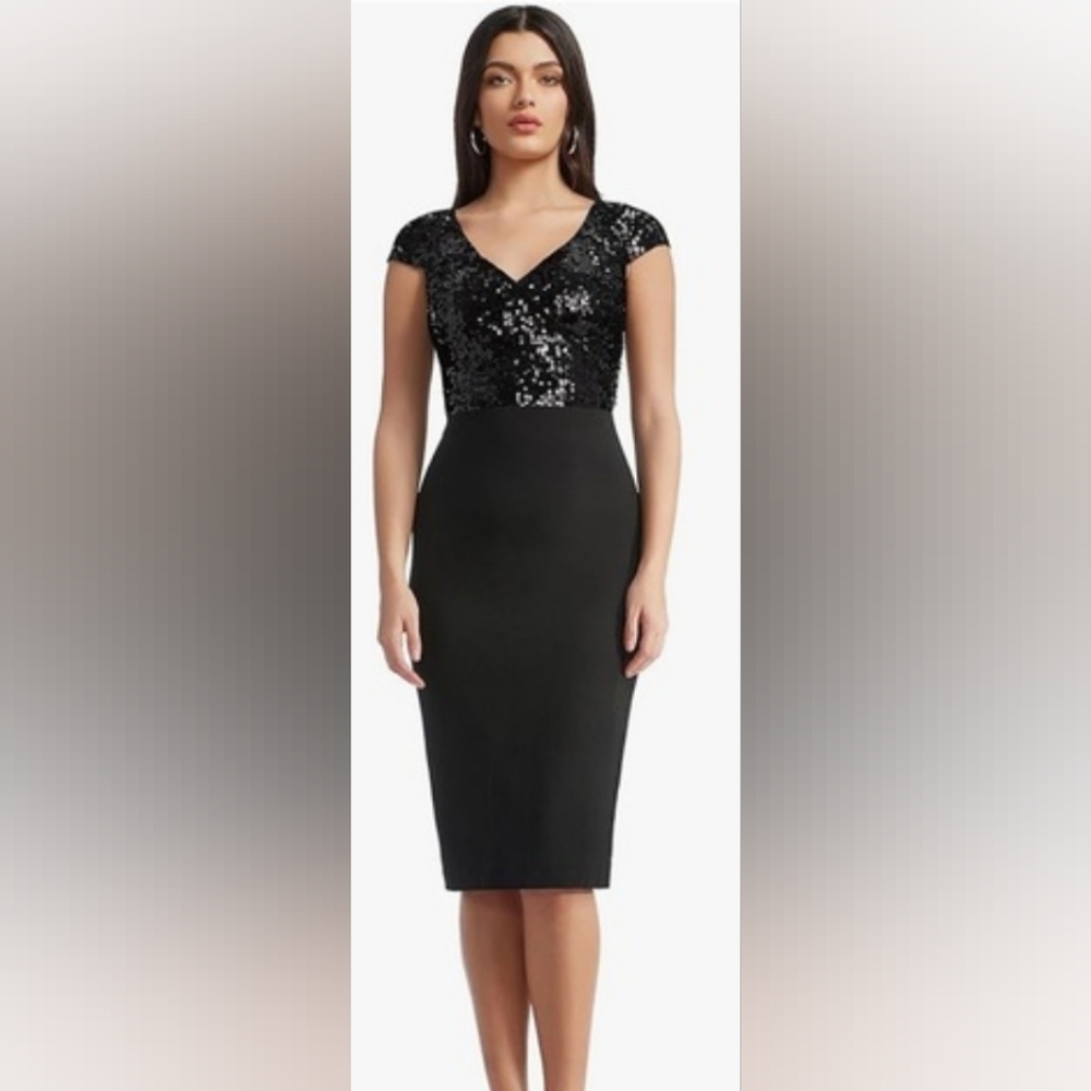 Dress the Population Black Sequin Cap Sleeve Midi Dress‎